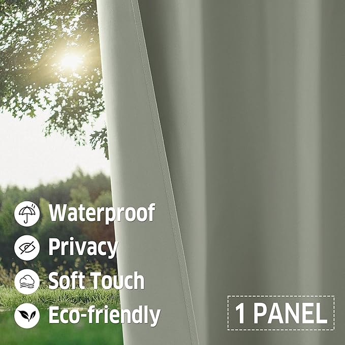 RYB HOME Outdoor Curtains for Patio Waterproof Tab Top Block Sunlight Thermal Insulated Privacy Assured Thick Outside Curtains for Porch, Pergola, Pool, W52 x L84, Sea Green, 1 Panel - Image 5