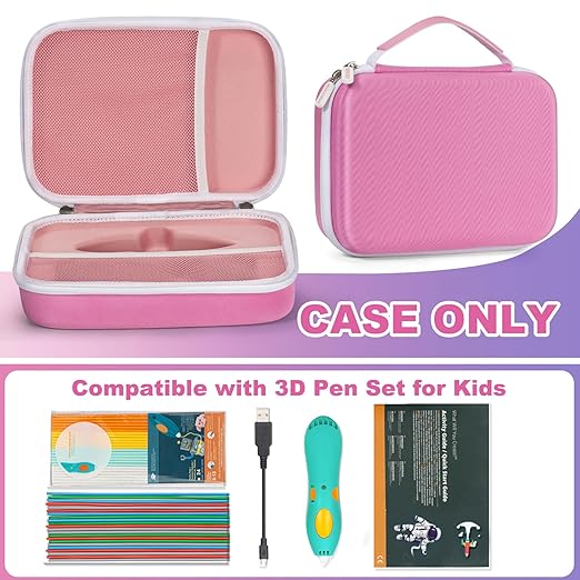 Case for 3Doodler Start+ Essentials (2023,2024) 3D Pen Set, Art Activity Set Storage for Educational STEM for Boy Girl, Carrying Case for Print Filament Refill, Cable and Accessories, Pink (Box Only) - Image 2