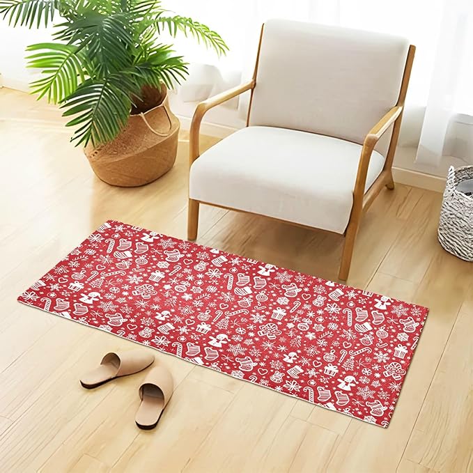 Merry Christmas Icons Snowflakes Red Decorative mat Non Slip Anti Mold Washable Bathroom Rugs Non Slip for Lavatory Accessories 39x20in alfombra para ba?o - Image 4