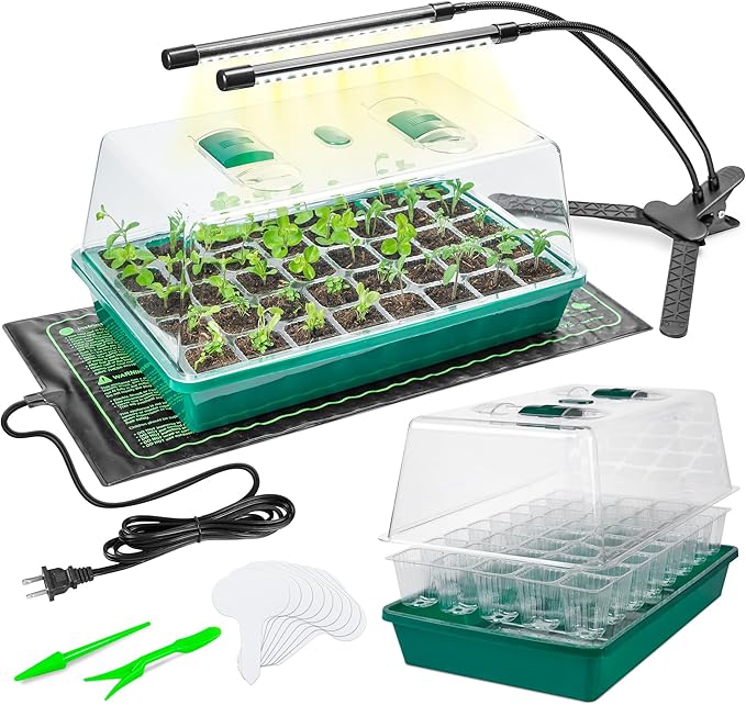 CARPATHEN Seed Starter Tray Kit with Full Spectrum Grow Lights & Seedling Heat Mat - 40-Cells Durable Plant Germination Tray with Tall Rigid Humidity Vented Dome for Seed Starting and Propagation by Carpathen-ExpertIrrigationsforNourishingGardens