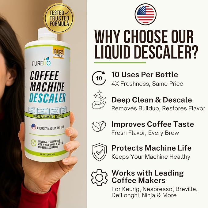 Coffee Machine Descaler - 10 Uses - Keurig Descaling Solution - Universal Descaler for Keurig, Nespresso, Delonghi, Breville, Ninja and All Single Use Coffee and Espresso Machines - Made in USA - Image 2