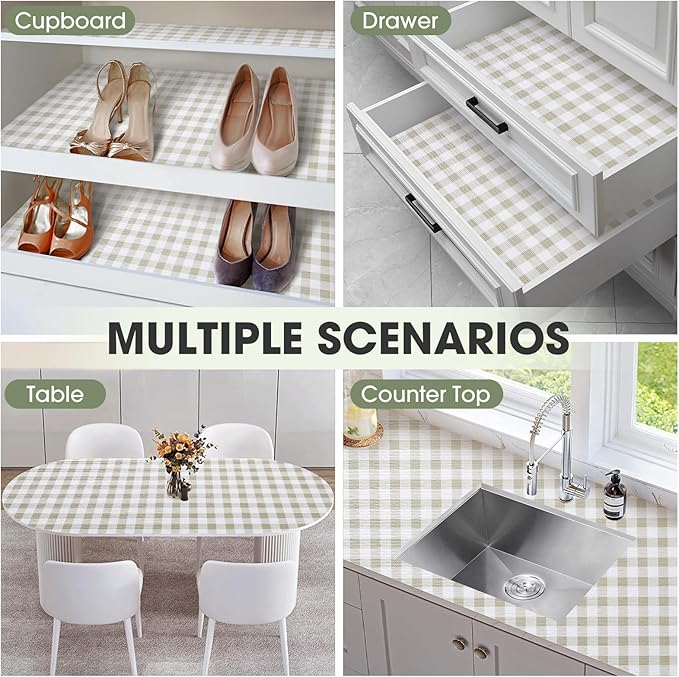 Drawer and Shelf Liner, Non-Slip Kitchen Cabinet Liners Non-Adhesive Thick Strong Grip Waterproof Washable Mats Protect Dresser Shelves Cupboard Bathroom Cabinets, Yellow Plaid, 24 in X 10 FT - Image 9