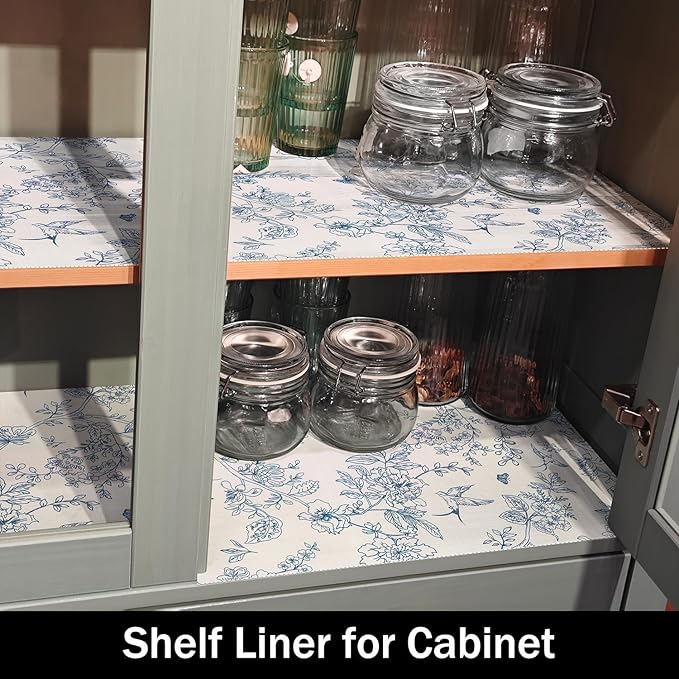 White and Blue Non-Slip Drawer Liner, Non-Adhesive and Strong Non-Slip Floral Shelf Cabinet Drawer Liners for Kitchen, Waterproof Cupboard Liners,Easy to Clean,12IN x 10FT - Image 6