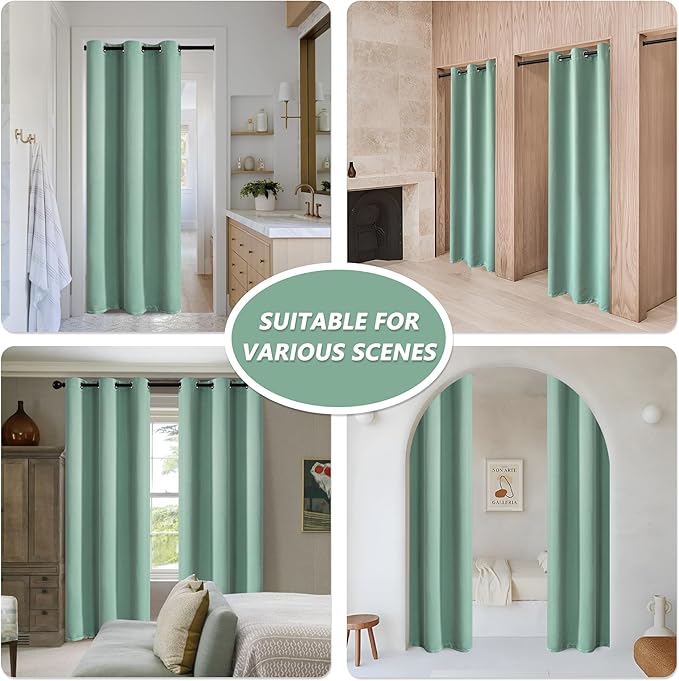 MYSKY HOME Aqua Closet Blackout Curtains for Bedroom Doorway Door Curtains for Living Room Grommet Room Darkening Curtain for Bedroom Thermal Insulated Blackout Curtain, 1 Curtain Panel, 52 x 90 Inch - Image 2