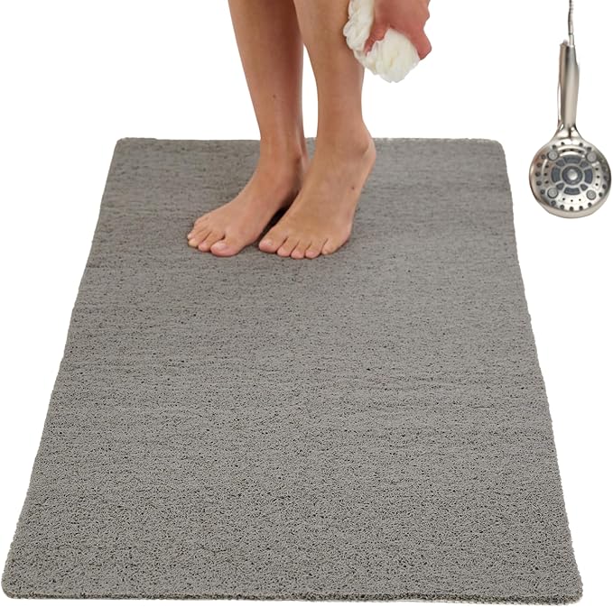 Anti Slip Shower Mat - Non Slip Shower Mats for Inside Shower - Large 47x24 Loofah Shower Floor Mat Non Slip - Bath Mat for Shower - Secure Mat Without Suction Cups (47x24 Gray) by ENKOSI