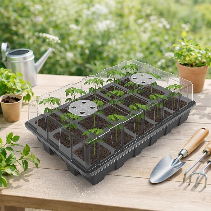 Gardzen 10-Pack Seed Starter Kits, Reusable Plant Germination Trays with Total 150-Cell, Seed Starter Tray with Humidity Vented Domes and Bases for Starting Vegetable Flower Herb Seeds 15" x 9" - Image 7