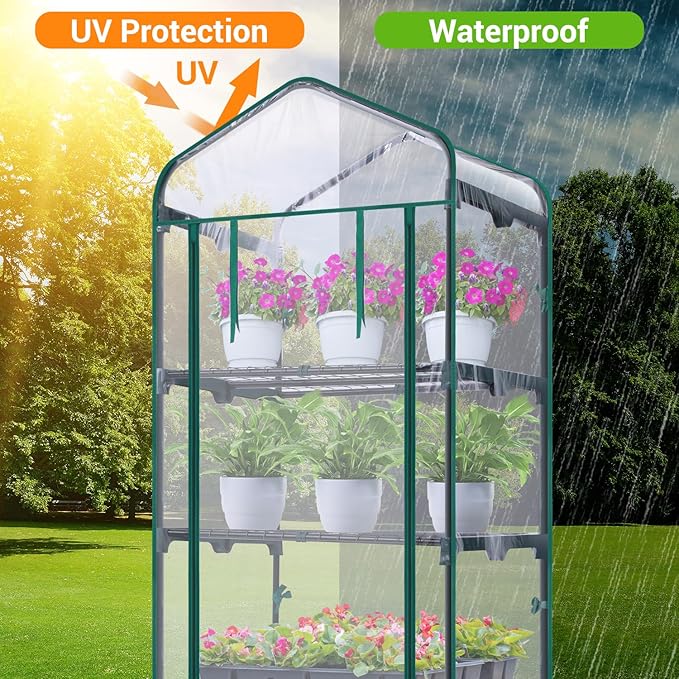 Mini Greenhouse for Outdoors Indoor: Ohuhu Small Plants Green House with 5 Tier Shelves, Portable Plastic Greenhouses with Heavy Duty Transparent PVC Cover for Garden Patio Backyard Porch Balcony - Image 2