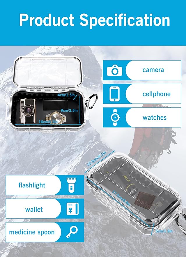 Waterproof Storage Case, Outdoor Sports Survival Equipment Sealed Box Dustproof Pressure Proof Dry Boxes for EDC Tools, Phone, Keys(Clear) - Image 4