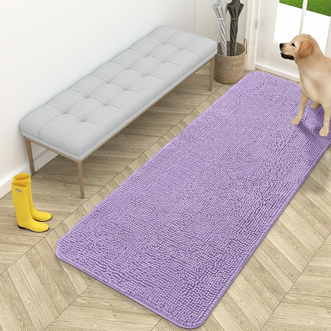 OLANLY Dog Door Mat for Muddy Paws 59x24, Absorbs Moisture and Dirt, Absorbent Non-Slip Washable Doormat, Quick Dry Chenille Mud Mat for Dogs, Entry Indoor Entryway Carpet for Inside Floor, Lavender by OLANLY