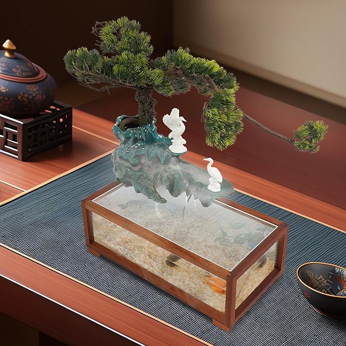 Tabletop Water Fountains Decoration, Indoor Water Fountain, Chinese Zen Style Fish Tank, Water Dispenser Humidifier, Indoor Waterfall+Mistwith Mist LED, for Meditation, Good Luck & Wealth, Bedrooms - Image 5