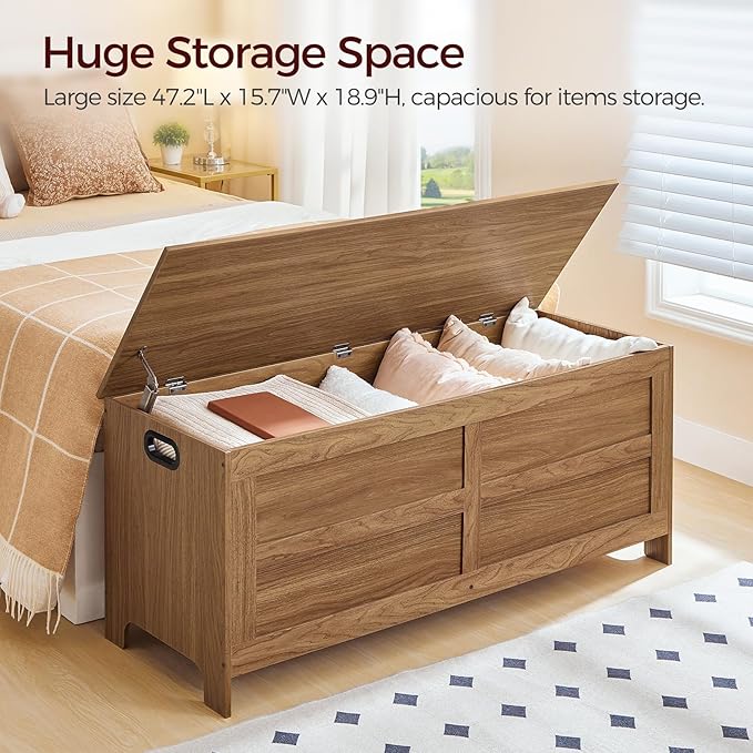 Storage Chest, 47.2” Large Toy Chest, Entryway Storage Trunk, Storage Bench with Safety Hinge, Entrance Bench for Living Room, Entrance, Bedroom, Honey Brown SCOR48901 - Image 6