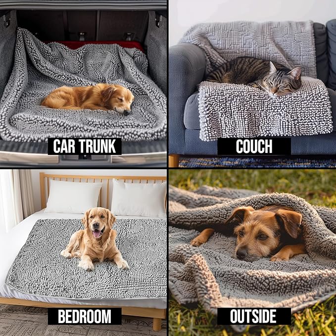 Muddy Mat® Dog Blanket - Chenille Water Absorption Blanket for Bed & Couch Cover for Dogs Washable, Anti-Slip Soft and Durable Furniture Protector for Dogs - Grey 40"x50" - Image 4