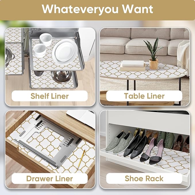 Shelf Liners Cabinet Liner Drawer Liner 12in X 6.5ft Gold Non Adhesive Strong Grip Non Slip Easy to Clean Waterproof and Washable Liner for Kitchen Cupboard, Desks, Pantry, Tool Box - Image 4