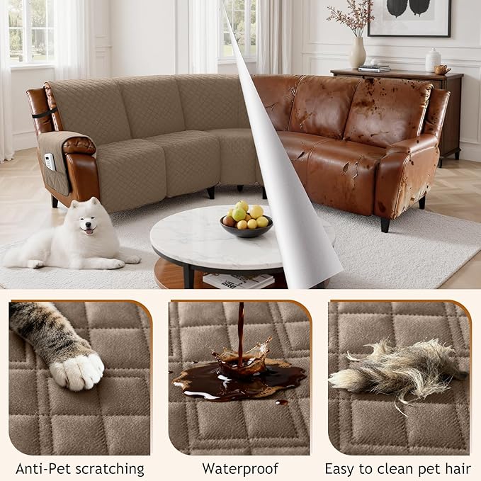 Arfntevss Waterproof Recliner Sectional Couch Covers for Reclining Sectional L Shape Sofa Cover Non Slip Washable Recliner L Shaped Slipcover Dog Additional Seat Protector (1 Seat Cover, Light Brown) - Image 6