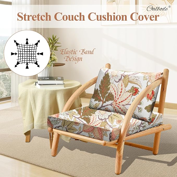 8Pcs High Elastic Digitally Printed Sofa Seat Cushion Cover, Soft & Comfortable Reusable Floral Print Stretch Couch Cushion Slipcover for Outdoor Furniture Protector Replacement(Cover Only - Image 3