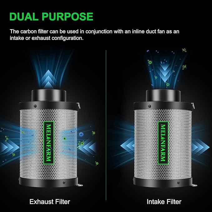 MELONFARM 6" Air Carbon Filter Smelliness Control with Australia Virgin Charcoal, Odor Removal Carbon Filter for Grow Tent, Inline Fan, Hydroponics, Pre-Filter Included, Insulated Flange 6" x 11.8" - Image 5