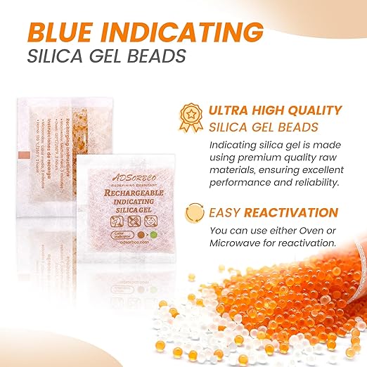 ADSorbco 50 Gram (16 Pack) Silica Gel Packets – Desiccant Packs for Storage, Reusable Moisture Absorbers with Color Change, Orange to Green, for Food, Electronics, Jewelry, Safes - Image 8