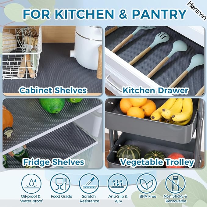 Hersvin Shelf Liners, 18in x 20ft Kitchen Drawer Mats, Non-Adhesive EVA Cupboard Protector, Cabinet Lining (Dark Gray/Dot) - Image 7