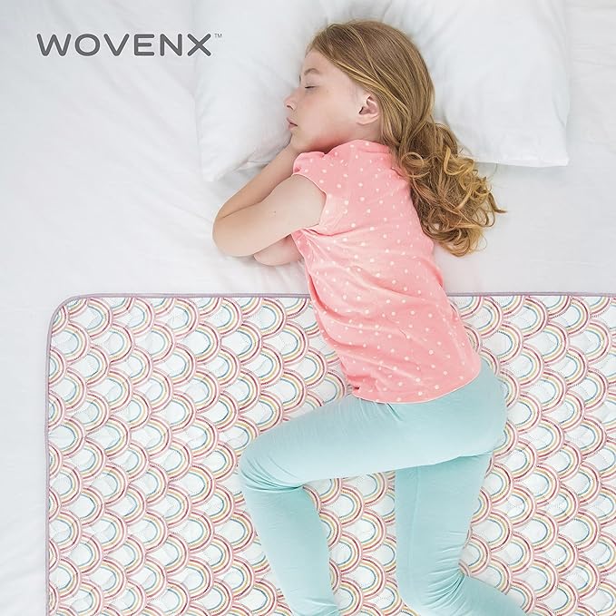 Organic Incontinence Pads for Kids & Toddlers - 5 Layer Waterproof Protectors for Overnight Bed Wetting - Reusable & Washable Pee Pads - Fits Twin to Full Size Beds - 34" x 52" Rainbow - Image 7