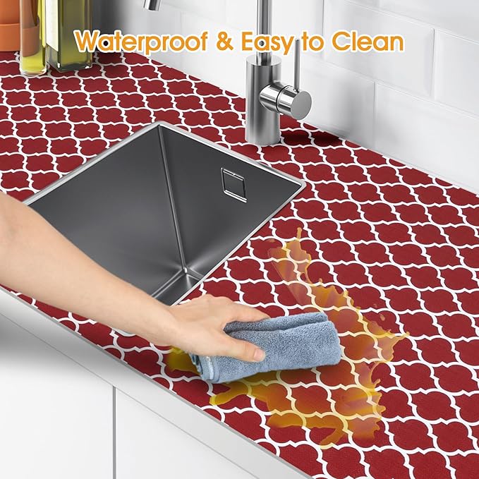 Shelf and Drawer Liner for Kitchen Cabinets Non-Adhesive, Strong Grip Non-Slip Thickened Cabinet Liners for Shelves, Waterproof Mats for Dresser Cupboard, Red/White, 12 in x 20 Feet - Image 4
