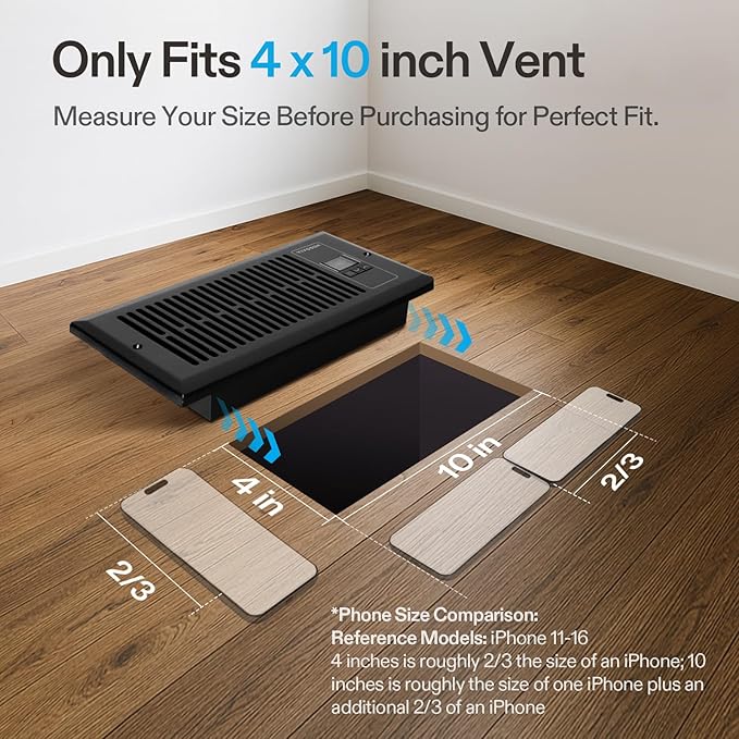 VIVOSUN Quiet Register Booster Fan, Smart Register Vent with Thermostat Control, Fits 4”×10” Register Holes, Heating Cooling AC Vent Fan, Black - Image 2