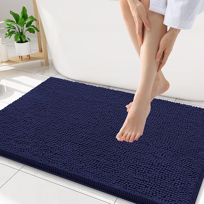 Smiry Luxury Chenille Bathroom Rugs 34x21, Extra Soft and Absorbent Shaggy Bath Mat, Machine Washable, Non-Slip Plush Carpet Runner for Tub, Shower, and Floor, Home Decor Accessories, Navy Blue by Smiry