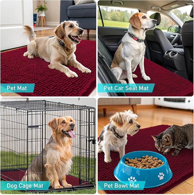 OLANLY Dog Door Mat for Muddy Paws 32x20, Absorbs Moisture and Dirt, Absorbent Non-Slip Washable Doormat, Quick Dry Chenille Mud Mat for Dogs, Entry Indoor Entryway Carpet for Inside Floor, Burgundy - Image 7