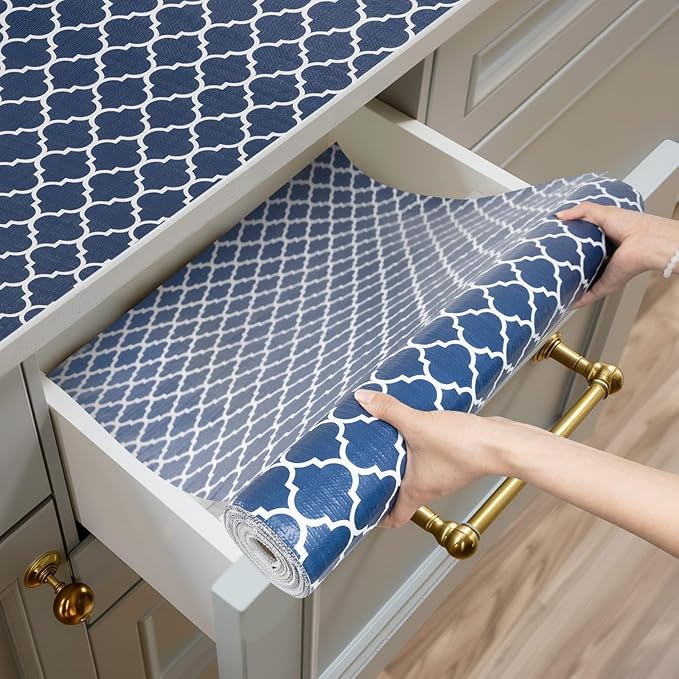 Shelf and Drawer Liner for Kitchen Cabinets Non-Adhesive, Strong Grip Non-Slip Thickened Cabinet Liners for Shelves, Waterproof Mats for Dresser Cupboard, Blue, 23 in x 20 Feet by Shinlendid