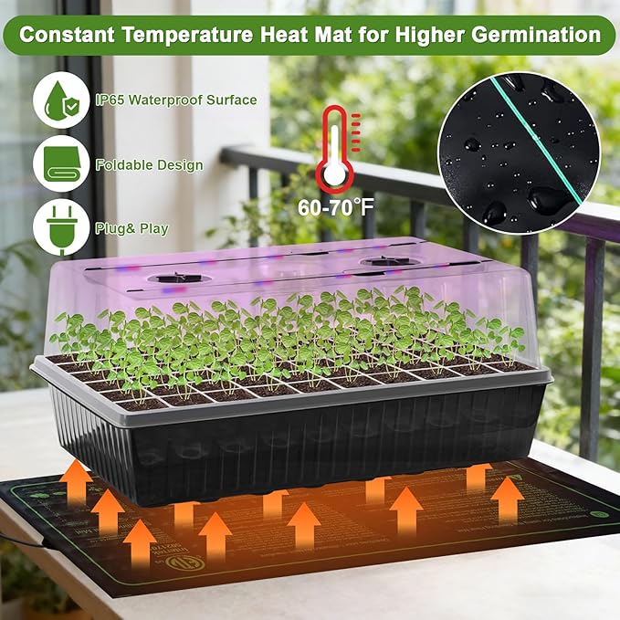 120-Cell Self-Watering Seed Starter Tray with Grow Light, Indoor Seed Starting Kit Trays with Heat Mat, Adjustable Brightness Plant Germination Trays Growing Kit with 4.13" Humidity Dome for Seed Grow - Image 4