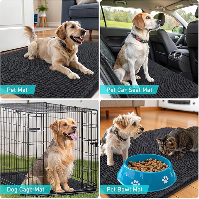 OLANLY Dog Door Mat for Muddy Paws 40x24, Absorbs Moisture and Dirt, Absorbent Non-Slip Washable Doormat, Quick Dry Chenille Mud Mat for Dogs, Entry Indoor Entryway Carpet for Inside Floor, Dark Grey - Image 7