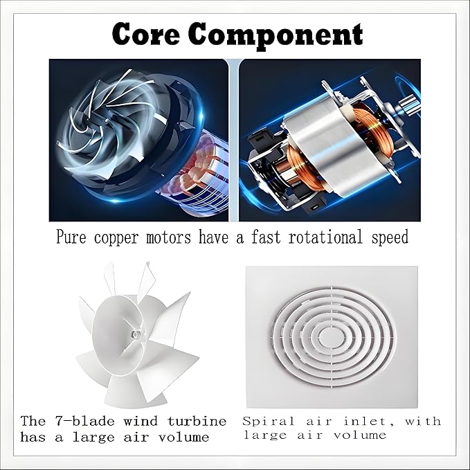 6 Inch Exhaust Fan Bathroom Exhaust Fan Damper ABS Waterproof Ventilation Fan for Kitchen Garage Bedroom Home Office Ceiling window & Wall Mount White - Image 6