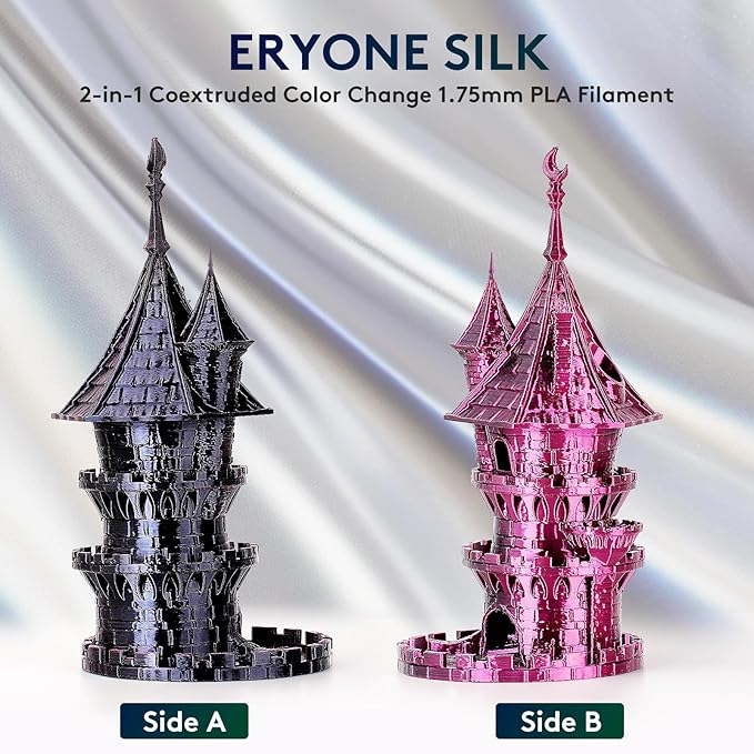 ERYONE Silk Dual Color PLA Filament 3D Printer 1.75mm +/- 0.03mm, Bicolor Filament Two Tone PLA 1KG(2.2lbs) Cardboard Spool, Black&Rose Red - Image 3