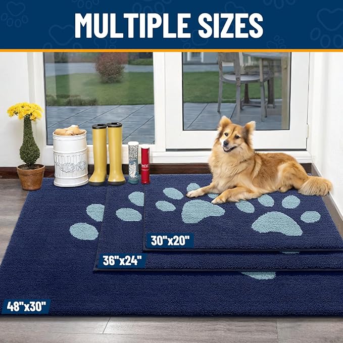 Smiry Dog Door Mat for Muddy Paws, Absorbs Moisture and Dirt, Low-Profile Entryway Mat with Non-Slip Backing, Entry Indoor Outdoor Doormat for Inside Floor (36x24 Inches, Dark Blue, Paw) - Image 3