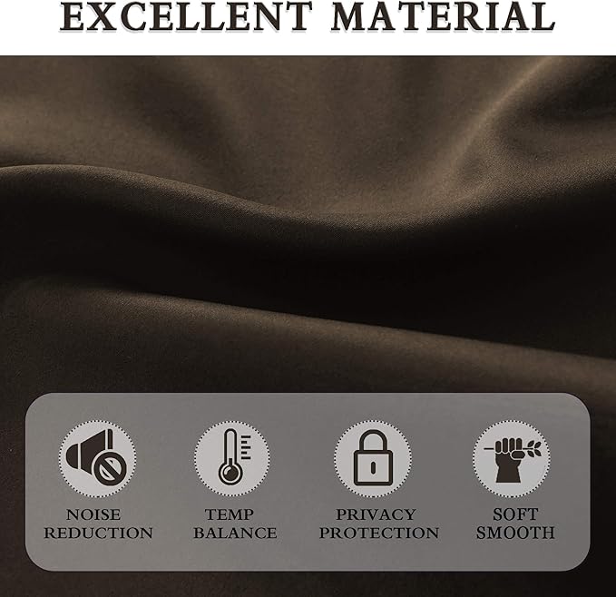 DONREN Chocolate Brown Blackout Curtains Panels for Bedroom - Coffee Rod Pocket Thermal Insulated Curtains for Living Room (42 W x 63 L Inch Length,2 Panels) - Image 5