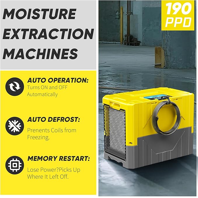190Pints Commercial Dehumidifier for Basements with Pump Drain Hose, LGR Dehumidifiers with Wheels, Crawl Space Dehumidifier for Basement, Warehouse and Garages Up to 6000Sq, Yellow-2026 Upgraded-3PC - Image 2