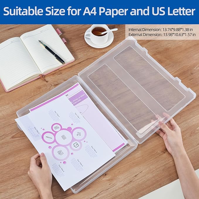 4 Pack Large A4 Paper document Box, Arts Supply Storage Organizer Box Scrapbook Storage Box Crafts Organization Boad Game Storage,Thick Plastic Scrapbook Storage Box for 8.5" x 11" Letter - Image 2