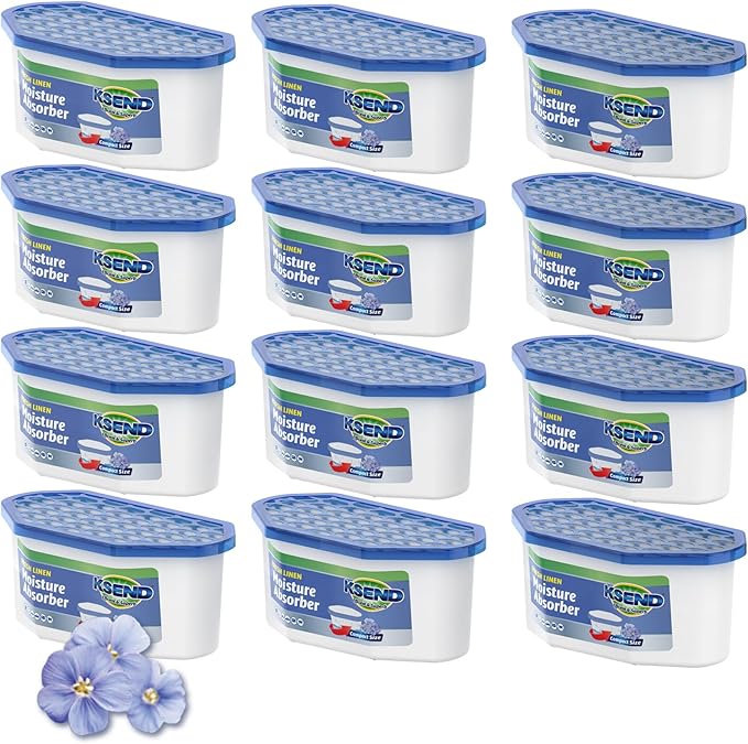 Moisture Absorbers, 12 Pack, Compact Dehumidifier for Closet, Efficient Humidity Absorber Boxes, Moisture Absorber for Closet, Odor Eliminator with Linen Fragrance, Dutch Blue, 6.4oz, 300ml by Ksend
