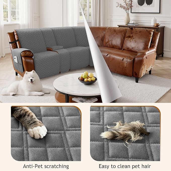 Arfntevss Recliner Sectional Couch Covers for Reclining Sectional L Shape Sofa Cover Non Slip Washable Recliner L Shaped Slipcover Middle Console Protector (1 Console Cover, Dark Gray) - Image 3