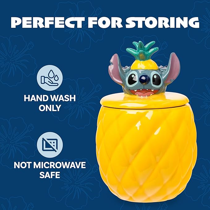 Silver Buffalo Disney Lilo and Stitch Pineapple Tropical 3D Sculpted Ceramic Cookie Snack Candy Jar (Medium) - Image 5