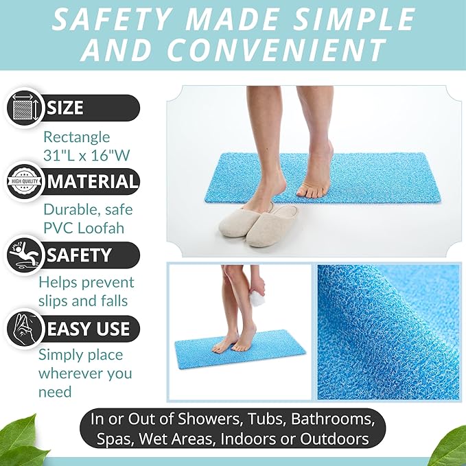 Non Slip Bathtub Mat Shower Mat for Tub - Loofah Bath Mats for Bathroom - 31x16 Bathtub Floor Mat - Textured Anti Slip Bath Mat Without Suction Cups - Secure Mat for Wet Areas (31x16 Aqua Blue) - Image 3