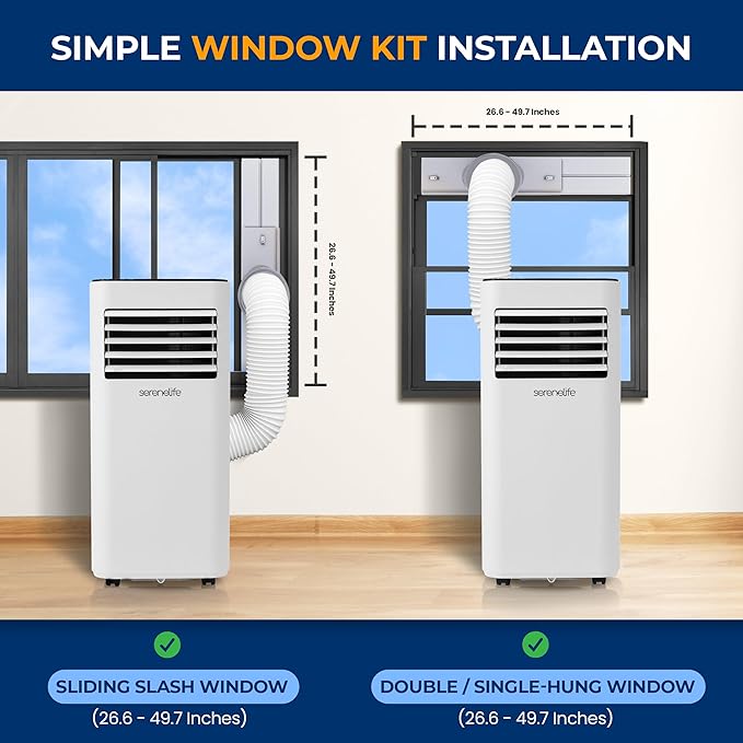 SereneLife Portable Air Conditioner 10000 BTU - 3-in-1 Compact Standing Air Conditioner for Room Up to 320 Sq. Ft. - Floor AC Unit with Remote Control - Universal Casters, Window Mount Kit - Image 5