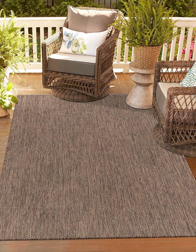 Unique Loom Outdoor Solid Collection Area Rug (3' x 5' 1" Rectangle Light Brown/Ivory) by UniqueLoom