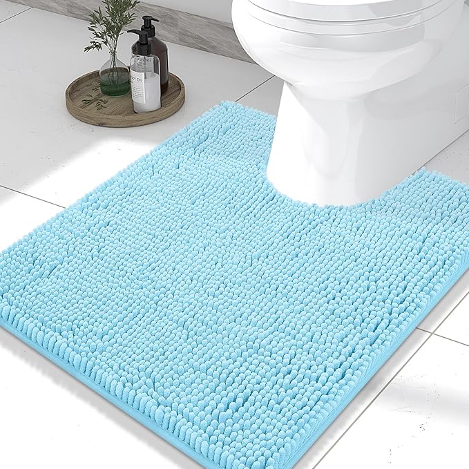 Smiry Luxury Chenille Toilet Rugs U-Shaped 24x20, Soft Absorbent Non-Slip Contour Bathroom Rugs for Toilet, Machine Washable Contoured Bath Mats, Sky Blue by Smiry