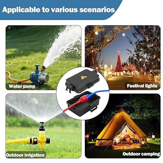Mini Outdoor Electrical Box, IP54 Waterproof Extension Cord Cover (Inside 6.2 x 3.9 x 2.7 inches) Weatherproof Connection Box for Plug,Connector, Power Cord, Festive Light(2 PCS Black) - Image 8