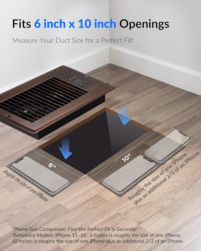 Super Quiet Register Booster Fan for 6" x 10" Register Holes, Smart Register Vent with Dual Intelligent Thermostat and WIFI App Control, Heating Cooling AC Vent Fan (ORB) - Image 2