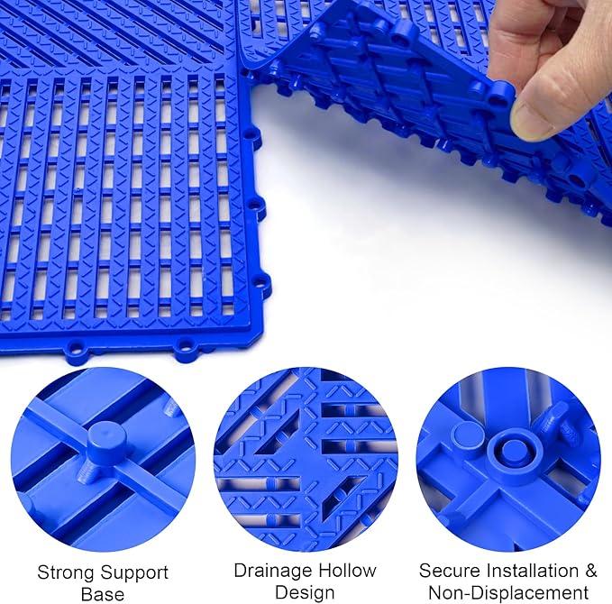 MYFAMIREA Modular Interlocking Cushion 12 Pack 11.8" x 11.8" Rubber Floor Tiles Non-Slip Splicing Drainage Mats for Deck, Pool, Shower, Patio, Balcony, Bathroom, Kitchen, Yard (Diagonal, Dark Blue) - Image 4