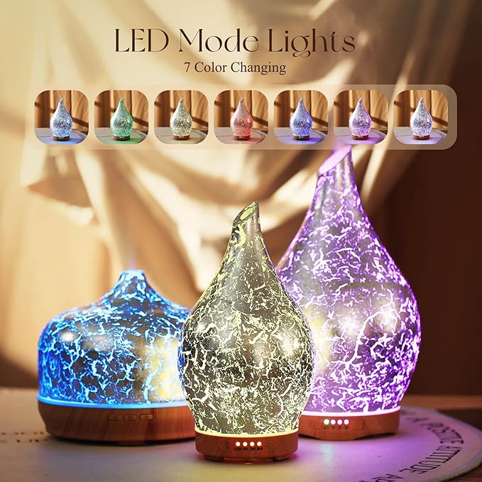 Porseme Essential Oil Diffuser Glass Aromatherapy Ultrasonic Humidifier, Air Refresh Auto Shut-Off, Timer Setting, BPA Free for Home Hotel Yoga Leisure SPA Gift 150ml Last 6H - Image 2
