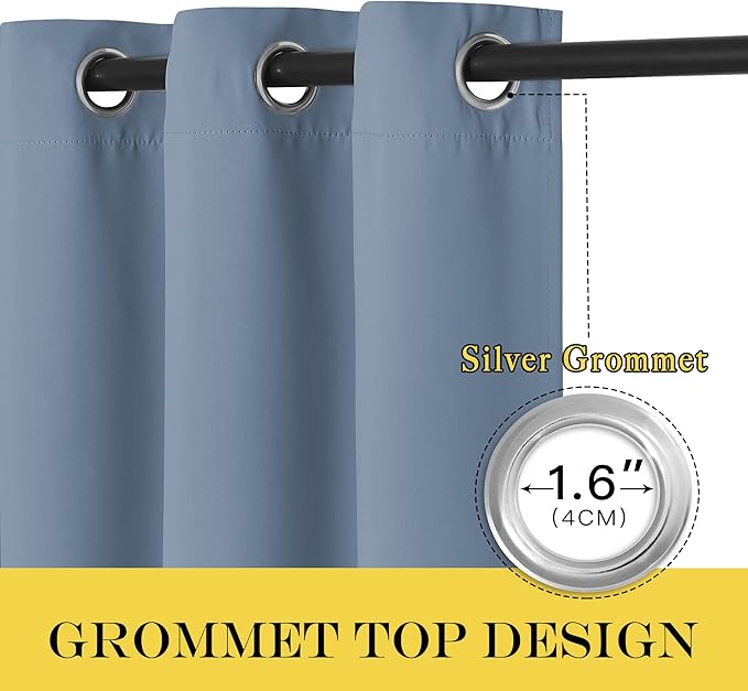 NICETOWN Blackout Cafe Curtain 54 inches Long - Thermal Insulated Grommet Room Darkening Window Treatment Voice Reducing for Kitchen/Cafe (Stone Blue, 1 Panel, W66 x L54) - Image 2