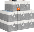 Storage Bin,Collapsible Storage Basket For Organizing,Large Storage Boxes With Rope Handles,Storage Containers,White & Grey,8 Pack by StorageTastic