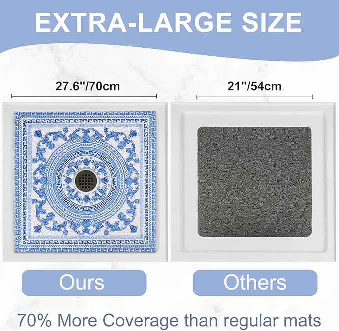 Square Shower Mat Non Slip: 27x27 Inch Extra Large Shower Mats with Drain Hole in Middle -Anti Slip Shower Mats for Inside Shower -Loofah Shower Floor Mat Bath Mat for Shower Stall Bathtub Elderly - Image 2